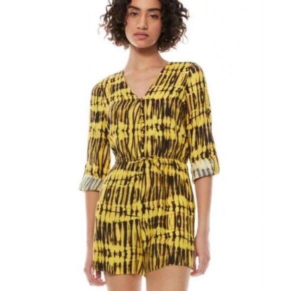 Alice + Olivia Winnie Black And Yellow Romper Women’s 2 - Picture 1 of 5